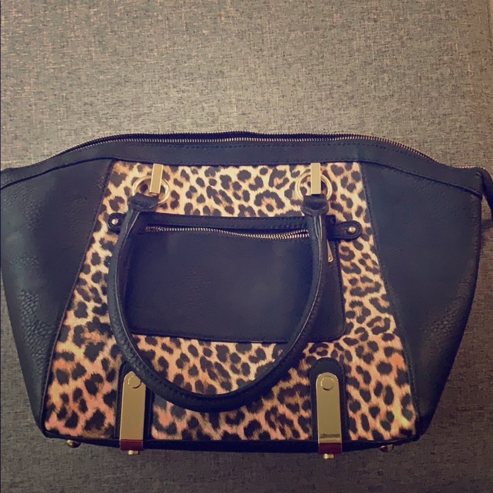 Charming Charlie black and leopard print satchel